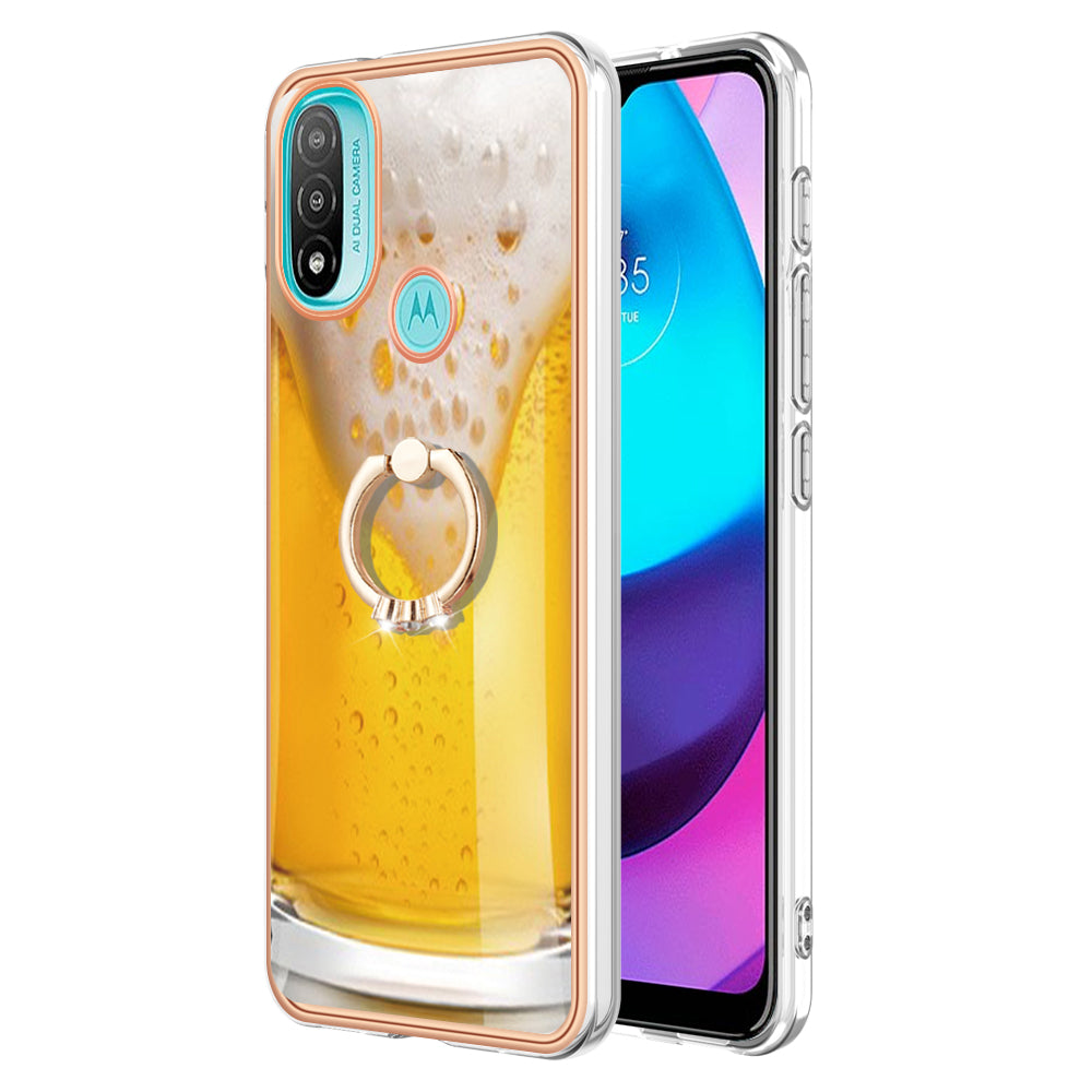 YB IMD Series-20 Style D Electroplated Anti-Scratch Phone Case for Motorola Moto E20 / E30 / E40 , IMD 2.0mm TPU Ring Kickstand Cover