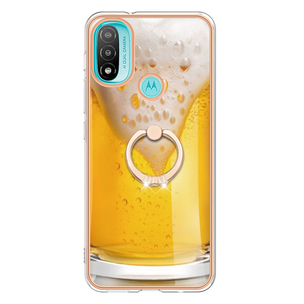 YB IMD Series-20 Style D Electroplated Anti-Scratch Phone Case for Motorola Moto E20 / E30 / E40 , IMD 2.0mm TPU Ring Kickstand Cover