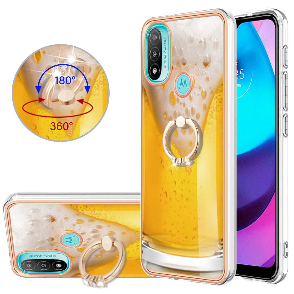 YB IMD Series-20 Style D Electroplated Anti-Scratch Phone Case for Motorola Moto E20 / E30 / E40 , IMD 2.0mm TPU Ring Kickstand Cover