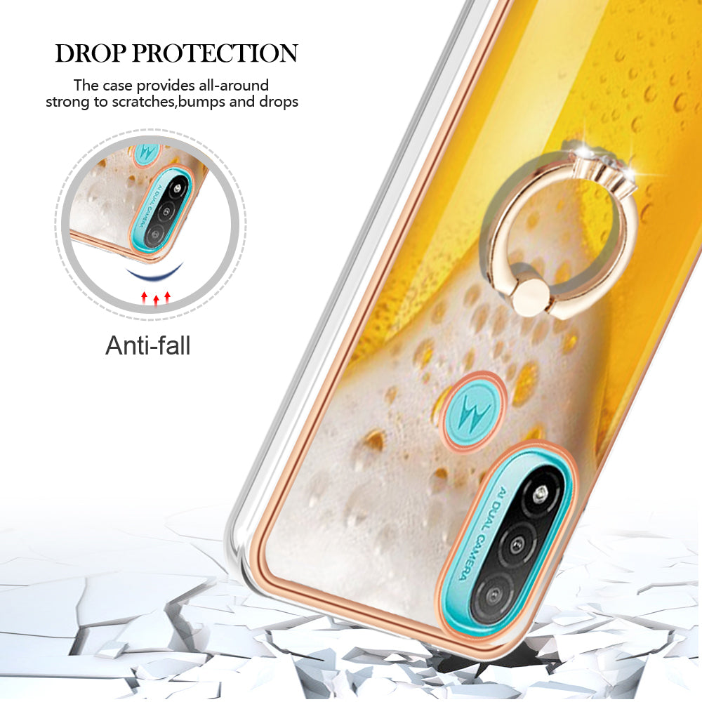 YB IMD Series-20 Style D Electroplated Anti-Scratch Phone Case for Motorola Moto E20 / E30 / E40 , IMD 2.0mm TPU Ring Kickstand Cover