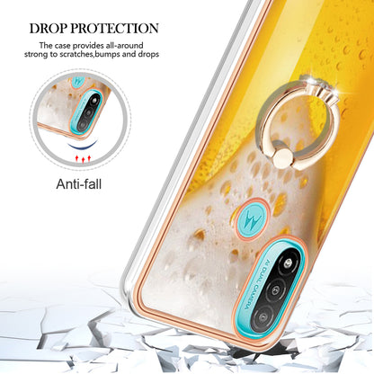 YB IMD Series-20 Style D Electroplated Anti-Scratch Phone Case for Motorola Moto E20 / E30 / E40 , IMD 2.0mm TPU Ring Kickstand Cover