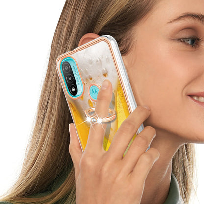 YB IMD Series-20 Style D Electroplated Anti-Scratch Phone Case for Motorola Moto E20 / E30 / E40 , IMD 2.0mm TPU Ring Kickstand Cover