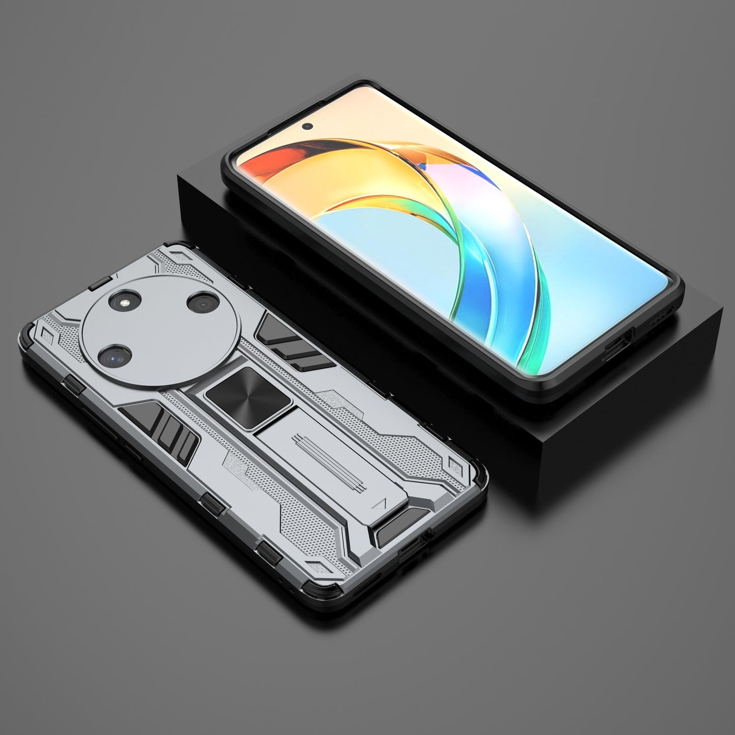 For Honor X50 Foldable Kickstand Phone Cover Hard PC + Soft TPU Anti-drop Protective Case