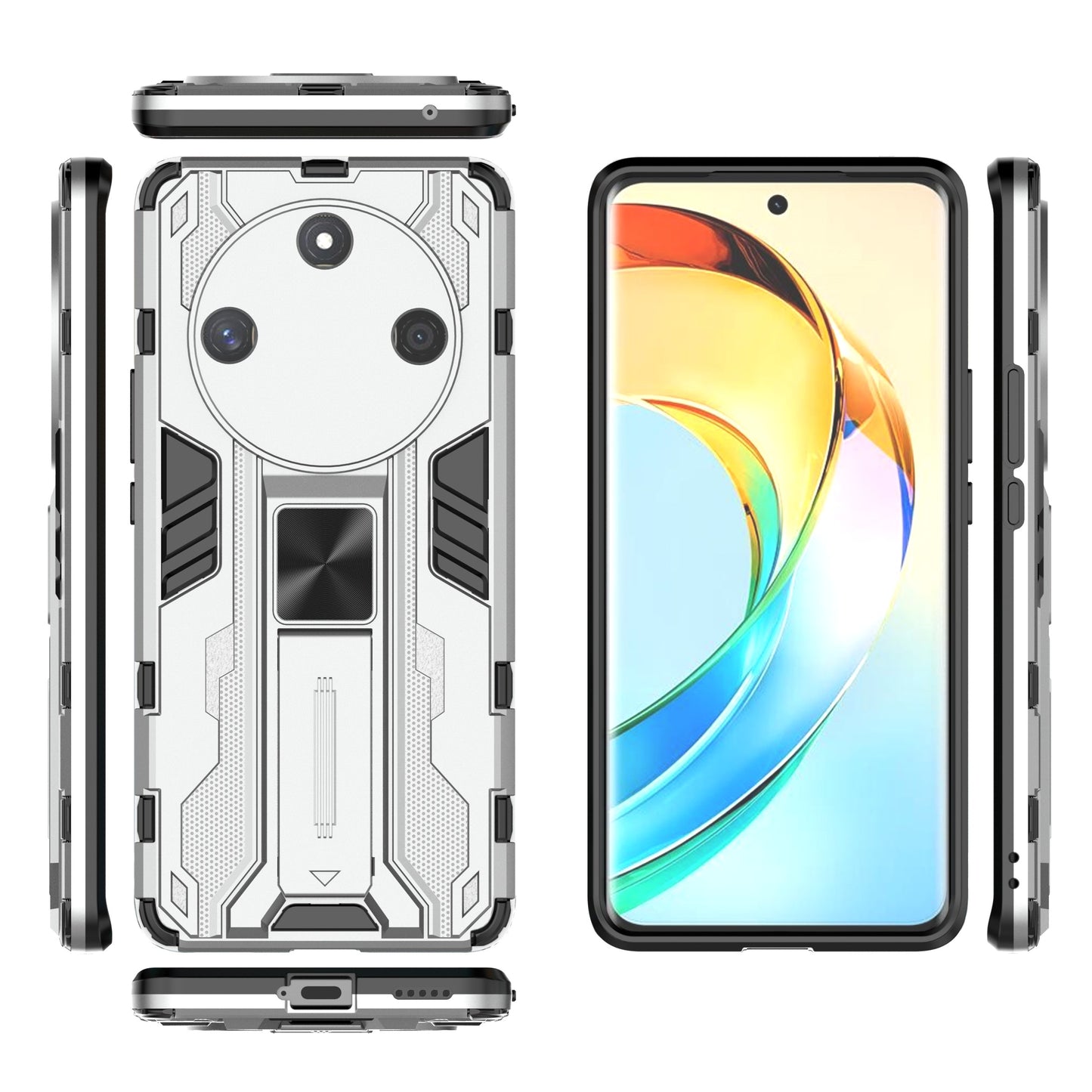For Honor X50 Foldable Kickstand Phone Cover Hard PC + Soft TPU Anti-drop Protective Case