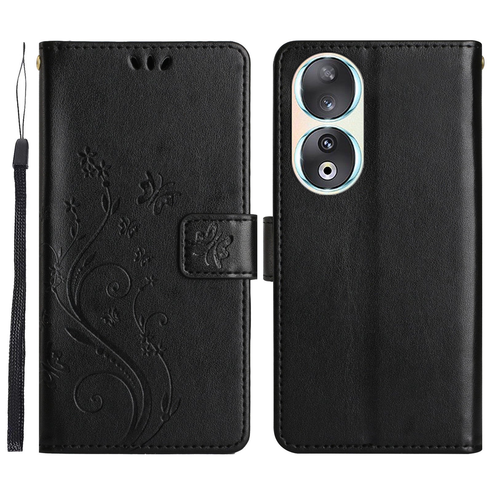 For Honor 90 PU Leather Wallet Cover Drop-proof Butterfly Imprinted Flip Stand Phone Case