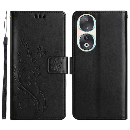 For Honor 90 PU Leather Wallet Cover Drop-proof Butterfly Imprinted Flip Stand Phone Case