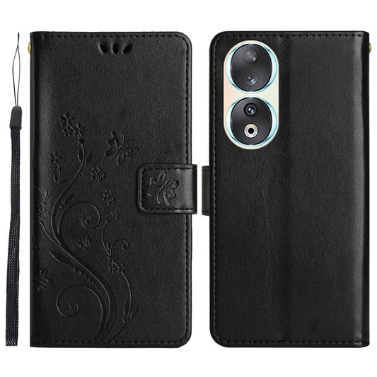 For Honor 90 PU Leather Wallet Cover Drop-proof Butterfly Imprinted Flip Stand Phone Case