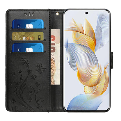 For Honor 90 PU Leather Wallet Cover Drop-proof Butterfly Imprinted Flip Stand Phone Case
