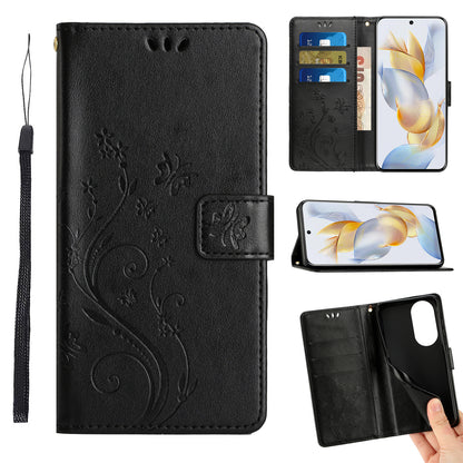 For Honor 90 PU Leather Wallet Cover Drop-proof Butterfly Imprinted Flip Stand Phone Case