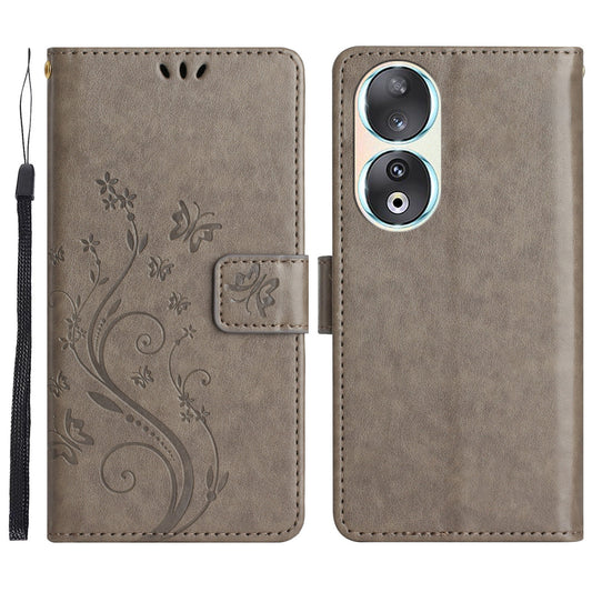 For Honor 90 PU Leather Wallet Cover Drop-proof Butterfly Imprinted Flip Stand Phone Case