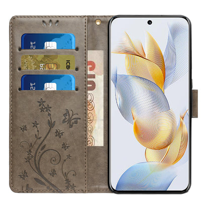 For Honor 90 PU Leather Wallet Cover Drop-proof Butterfly Imprinted Flip Stand Phone Case