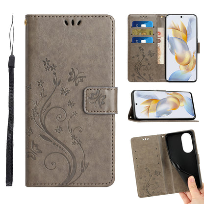 For Honor 90 PU Leather Wallet Cover Drop-proof Butterfly Imprinted Flip Stand Phone Case