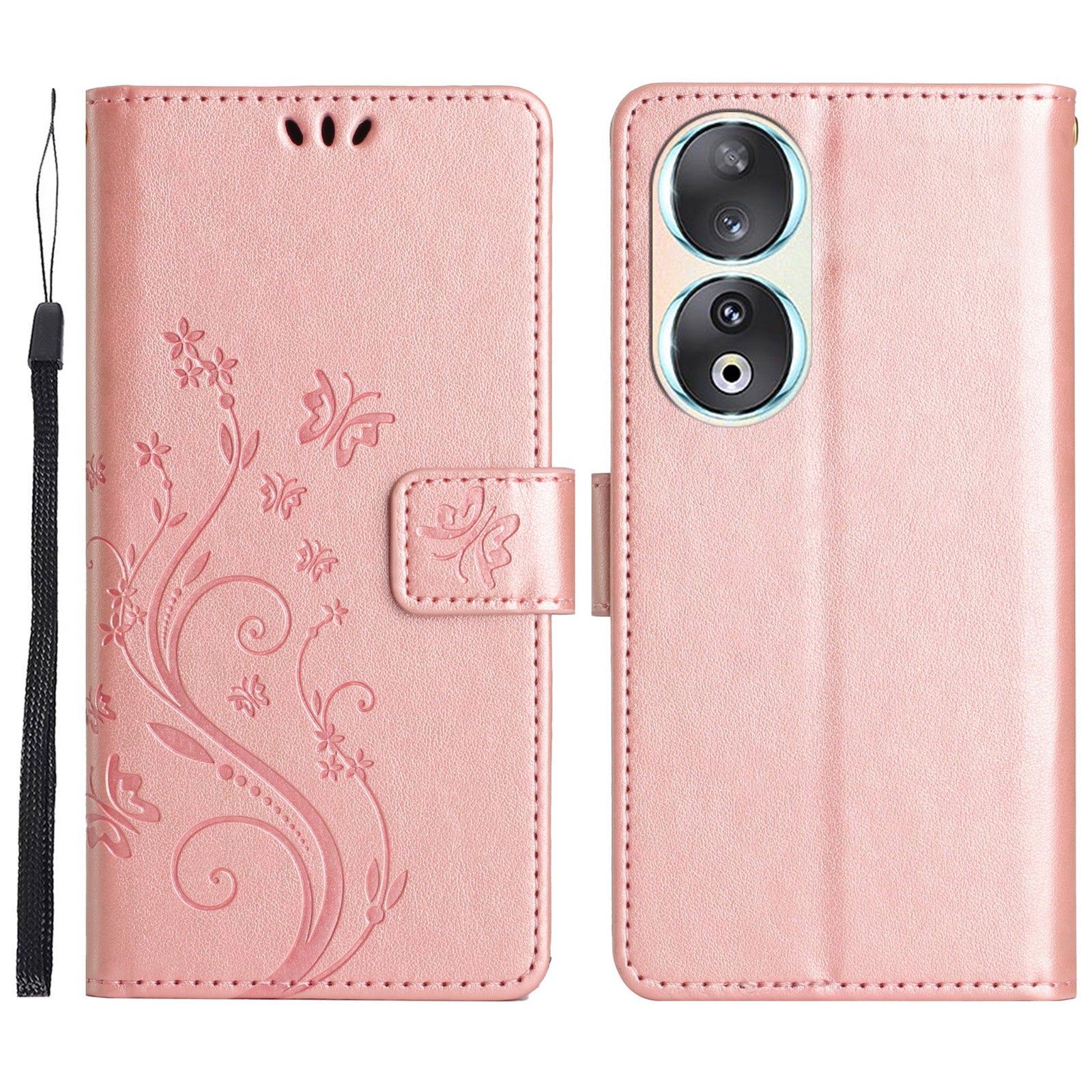 For Honor 90 PU Leather Wallet Cover Drop-proof Butterfly Imprinted Flip Stand Phone Case