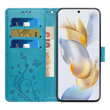 For Honor 90 PU Leather Wallet Cover Drop-proof Butterfly Imprinted Flip Stand Phone Case