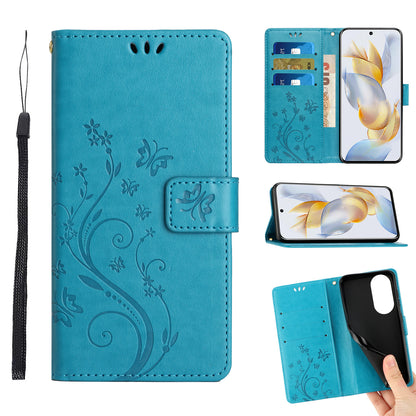 For Honor 90 PU Leather Wallet Cover Drop-proof Butterfly Imprinted Flip Stand Phone Case