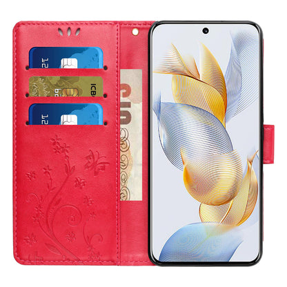 For Honor 90 PU Leather Wallet Cover Drop-proof Butterfly Imprinted Flip Stand Phone Case