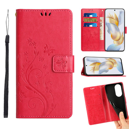 For Honor 90 PU Leather Wallet Cover Drop-proof Butterfly Imprinted Flip Stand Phone Case