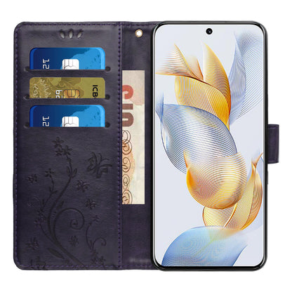 For Honor 90 PU Leather Wallet Cover Drop-proof Butterfly Imprinted Flip Stand Phone Case