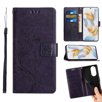For Honor 90 PU Leather Wallet Cover Drop-proof Butterfly Imprinted Flip Stand Phone Case