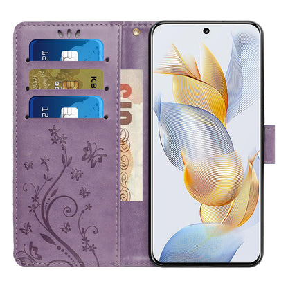 For Honor 90 PU Leather Wallet Cover Drop-proof Butterfly Imprinted Flip Stand Phone Case