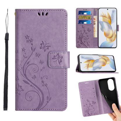 For Honor 90 PU Leather Wallet Cover Drop-proof Butterfly Imprinted Flip Stand Phone Case