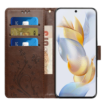 For Honor 90 PU Leather Wallet Cover Drop-proof Butterfly Imprinted Flip Stand Phone Case
