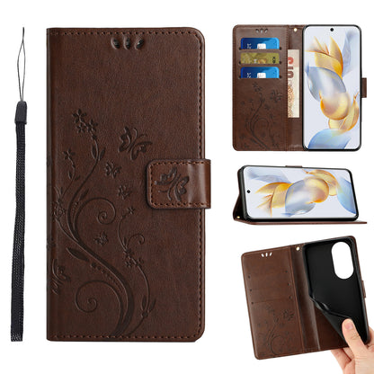 For Honor 90 PU Leather Wallet Cover Drop-proof Butterfly Imprinted Flip Stand Phone Case