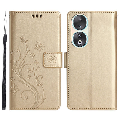 For Honor 90 PU Leather Wallet Cover Drop-proof Butterfly Imprinted Flip Stand Phone Case