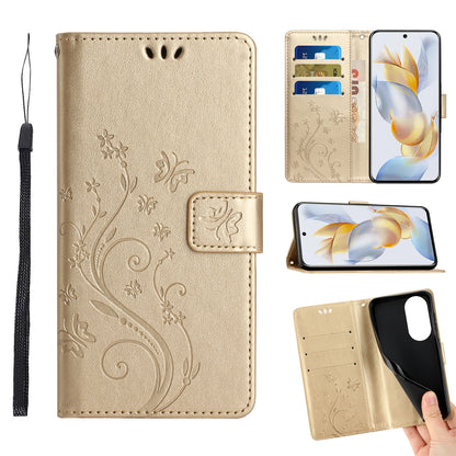 For Honor 90 PU Leather Wallet Cover Drop-proof Butterfly Imprinted Flip Stand Phone Case