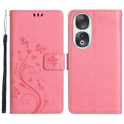 For Honor 90 PU Leather Wallet Cover Drop-proof Butterfly Imprinted Flip Stand Phone Case