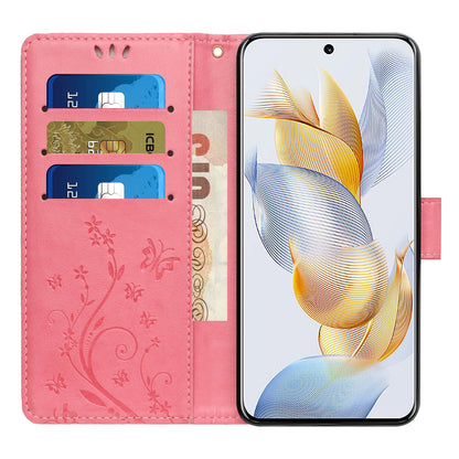 For Honor 90 PU Leather Wallet Cover Drop-proof Butterfly Imprinted Flip Stand Phone Case