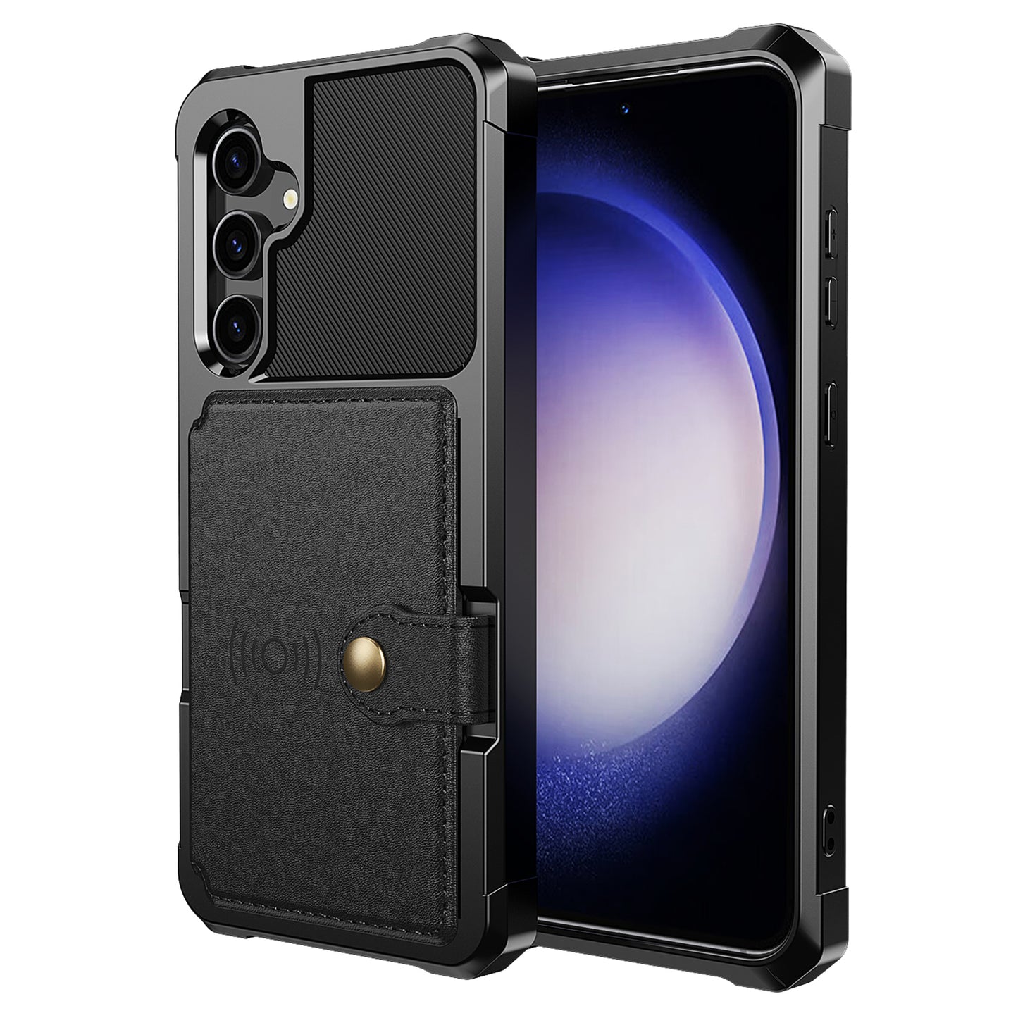 ZM03 For Samsung Galaxy S23 FE Card Holder Kickstand Phone Case PU Leather Coated TPU Back Cover