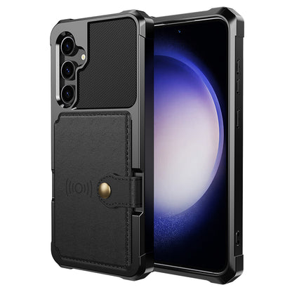 ZM03 For Samsung Galaxy S23 FE Card Holder Kickstand Phone Case PU Leather Coated TPU Back Cover