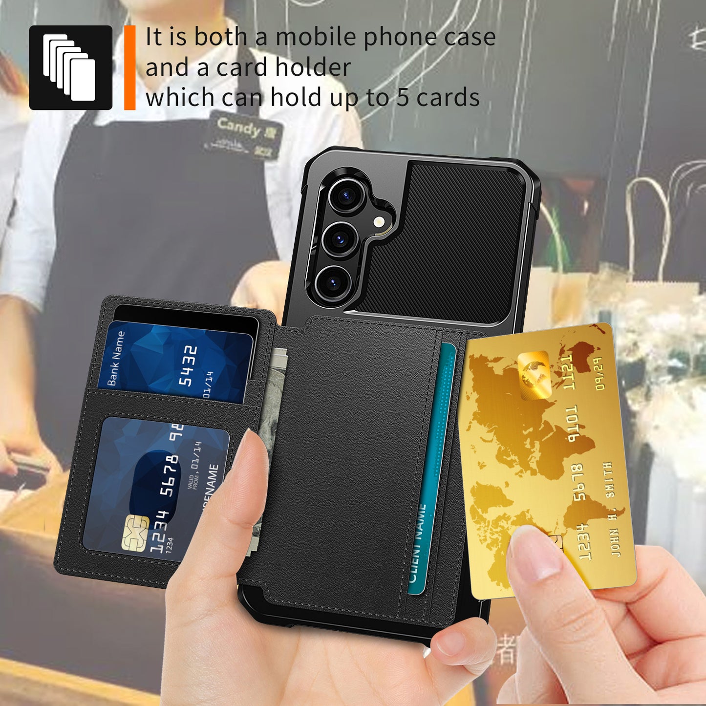 ZM03 For Samsung Galaxy S23 FE Card Holder Kickstand Phone Case PU Leather Coated TPU Back Cover