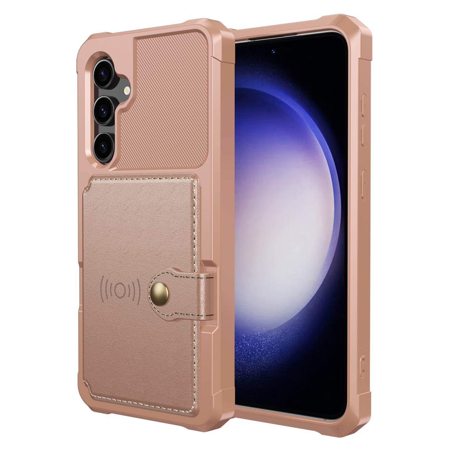 ZM03 For Samsung Galaxy S23 FE Card Holder Kickstand Phone Case PU Leather Coated TPU Back Cover