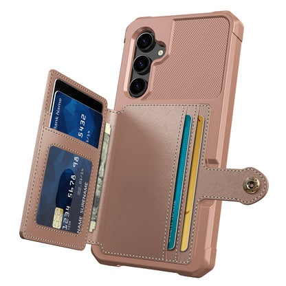 ZM03 For Samsung Galaxy S23 FE Card Holder Kickstand Phone Case PU Leather Coated TPU Back Cover