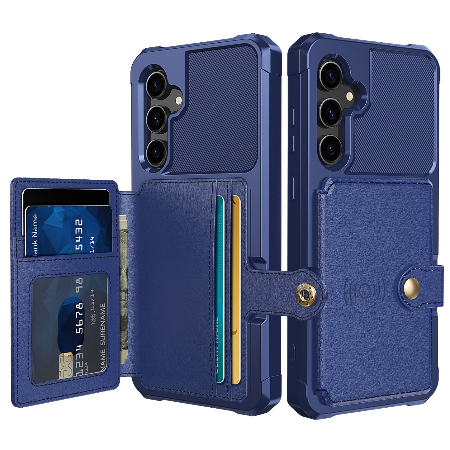 ZM03 For Samsung Galaxy S23 FE Card Holder Kickstand Phone Case PU Leather Coated TPU Back Cover