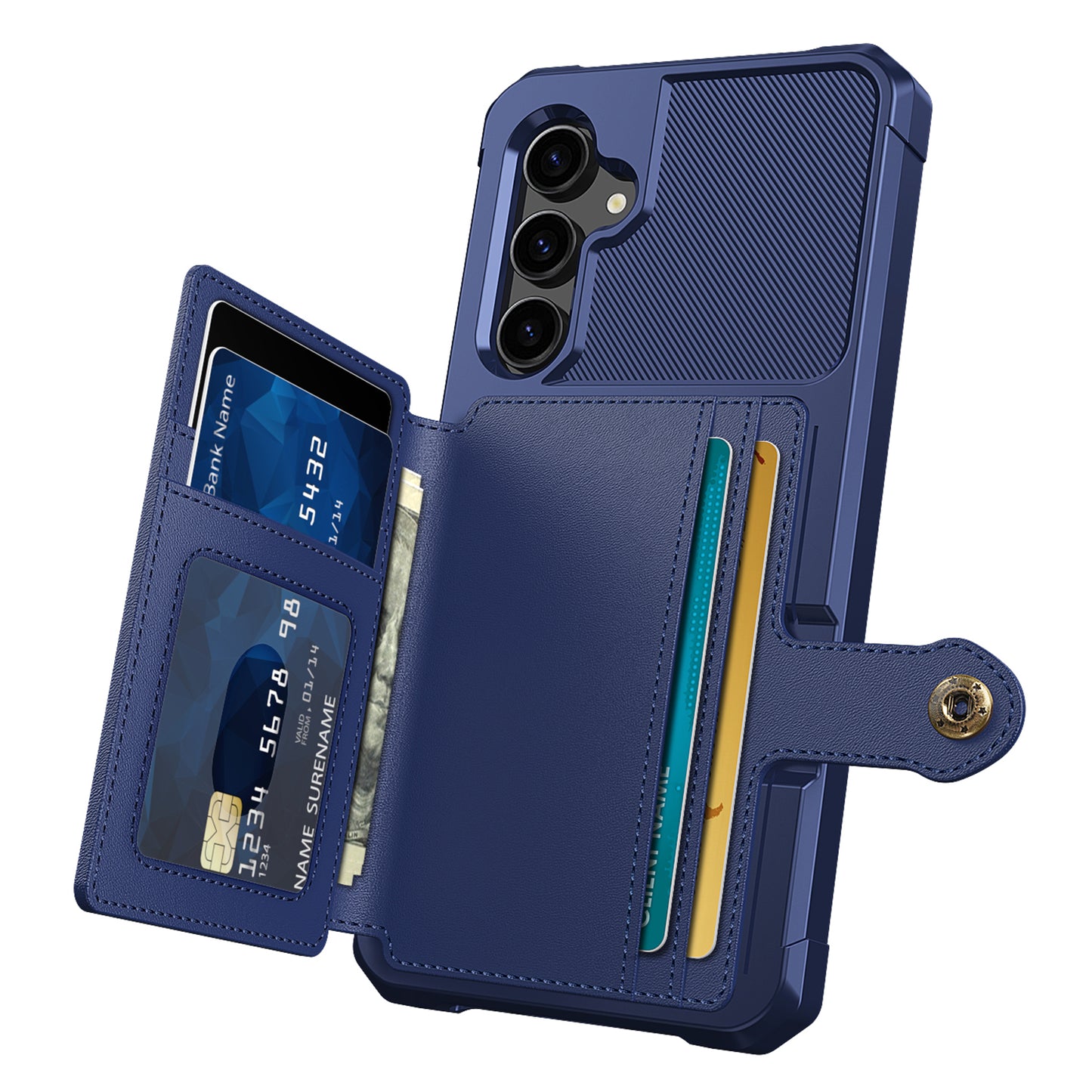 ZM03 For Samsung Galaxy S23 FE Card Holder Kickstand Phone Case PU Leather Coated TPU Back Cover