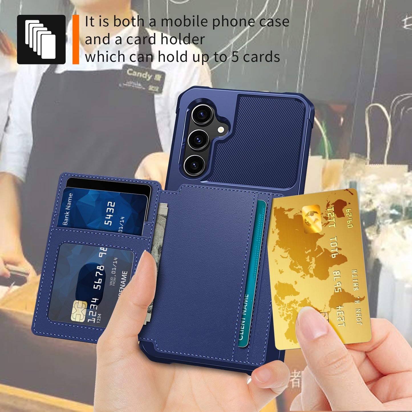 ZM03 For Samsung Galaxy S23 FE Card Holder Kickstand Phone Case PU Leather Coated TPU Back Cover