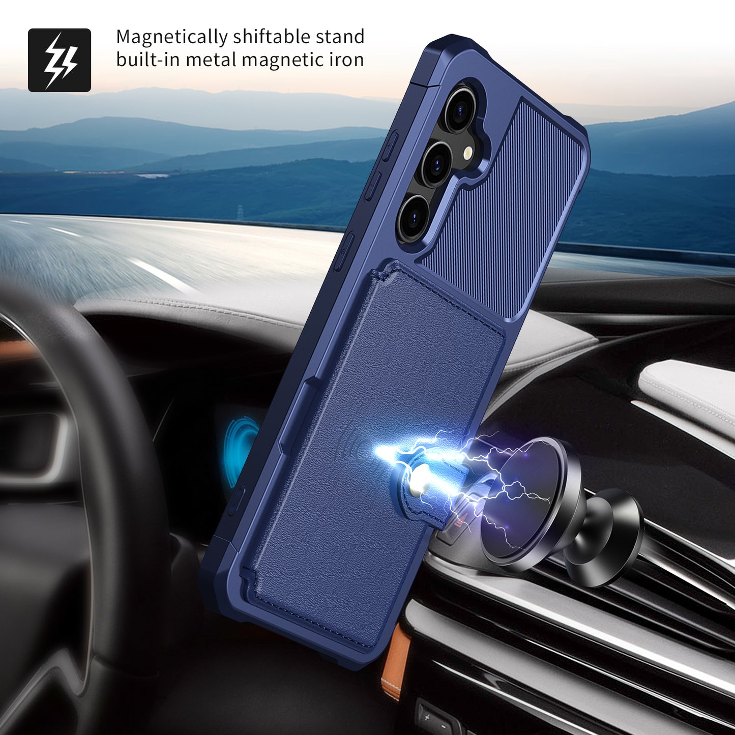 ZM03 For Samsung Galaxy S23 FE Card Holder Kickstand Phone Case PU Leather Coated TPU Back Cover