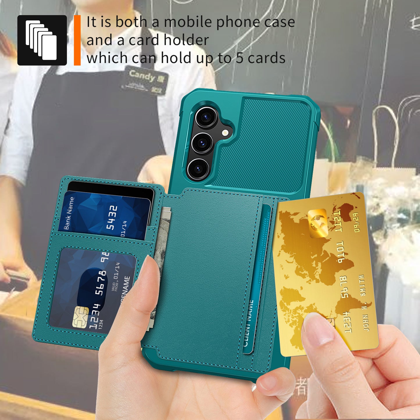 ZM03 For Samsung Galaxy S23 FE Card Holder Kickstand Phone Case PU Leather Coated TPU Back Cover