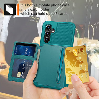 ZM03 For Samsung Galaxy S23 FE Card Holder Kickstand Phone Case PU Leather Coated TPU Back Cover