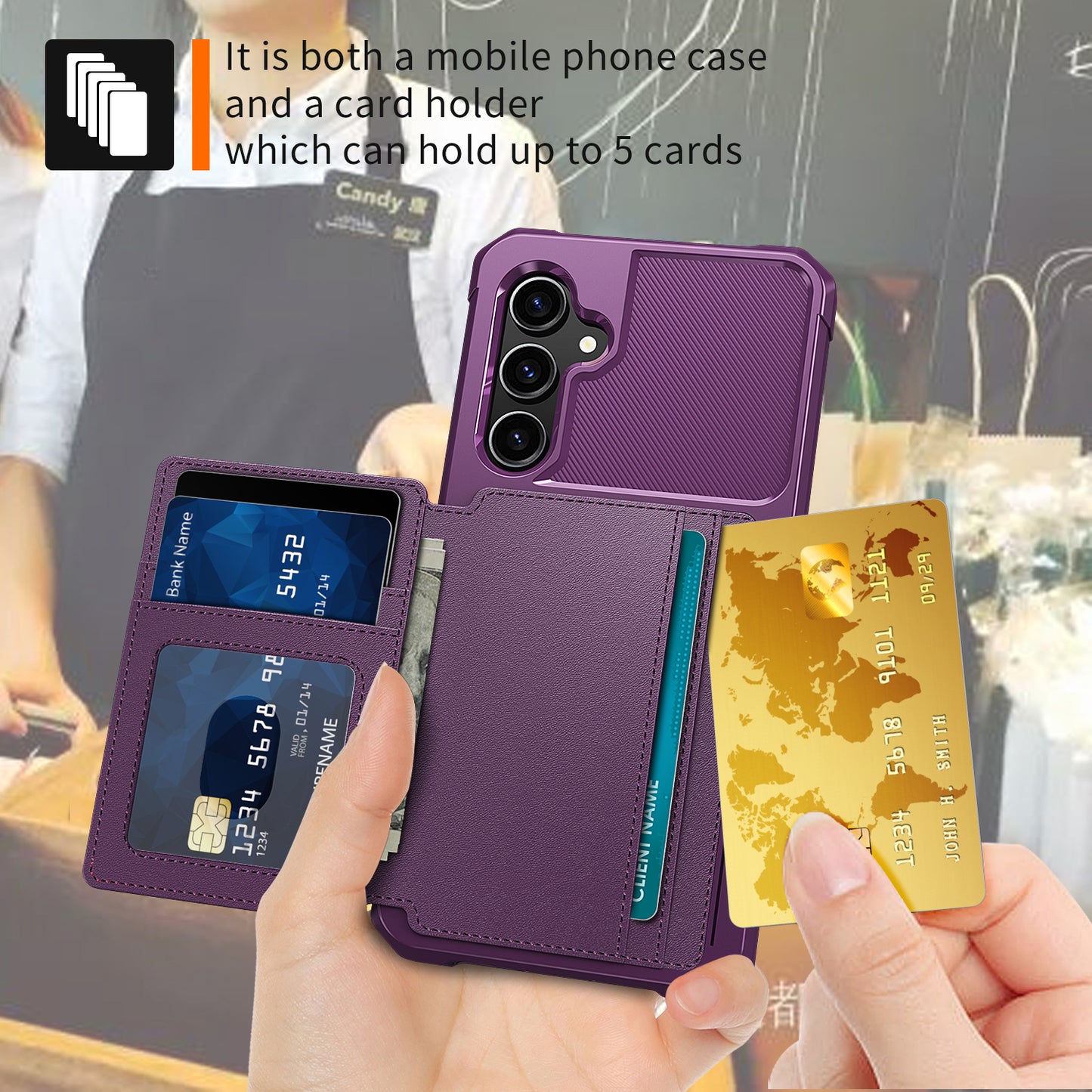 ZM03 For Samsung Galaxy S23 FE Card Holder Kickstand Phone Case PU Leather Coated TPU Back Cover