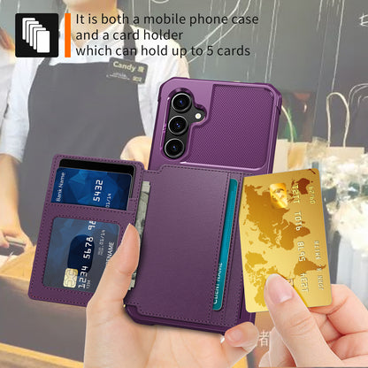 ZM03 For Samsung Galaxy S23 FE Card Holder Kickstand Phone Case PU Leather Coated TPU Back Cover