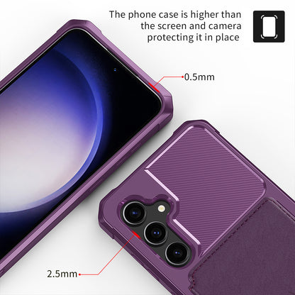 ZM03 For Samsung Galaxy S23 FE Card Holder Kickstand Phone Case PU Leather Coated TPU Back Cover