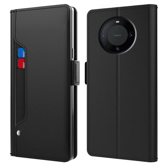 For Huawei Mate 60 Card Slot Mirror Design PU Leather Cover Hands-free Stand Phone Case Protection Shell