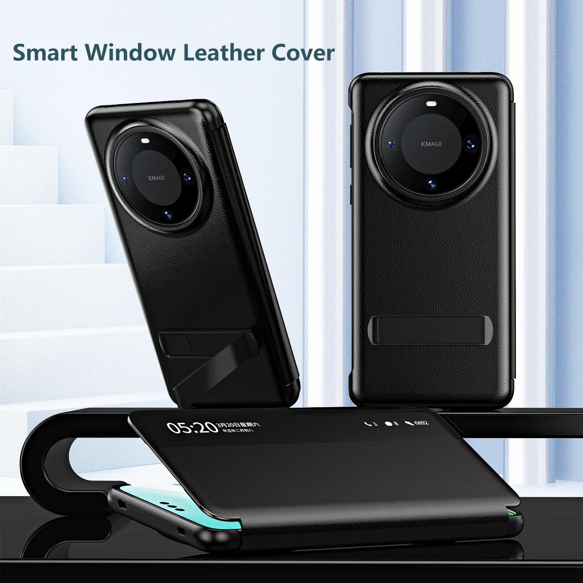 For Huawei Mate 60 Pro View Window PU Leather Phone Case Kickstand Phone Cover