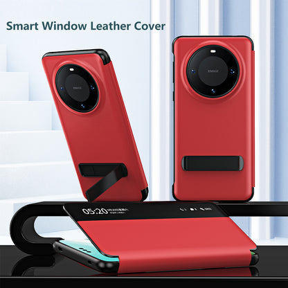For Huawei Mate 60 Pro View Window PU Leather Phone Case Kickstand Phone Cover
