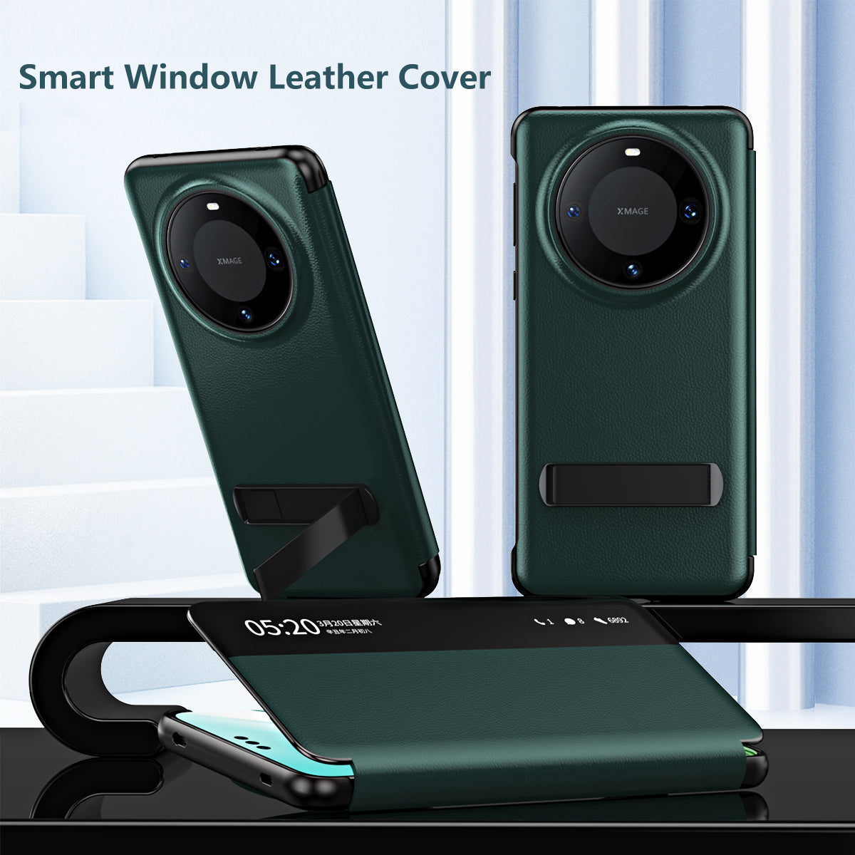 For Huawei Mate 60 Pro View Window PU Leather Phone Case Kickstand Phone Cover