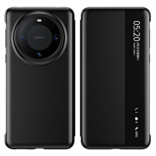 For Huawei Mate 60 Pro View Window Smart Phone Case Litchi Texture PU Leather + PC Phone Cover
